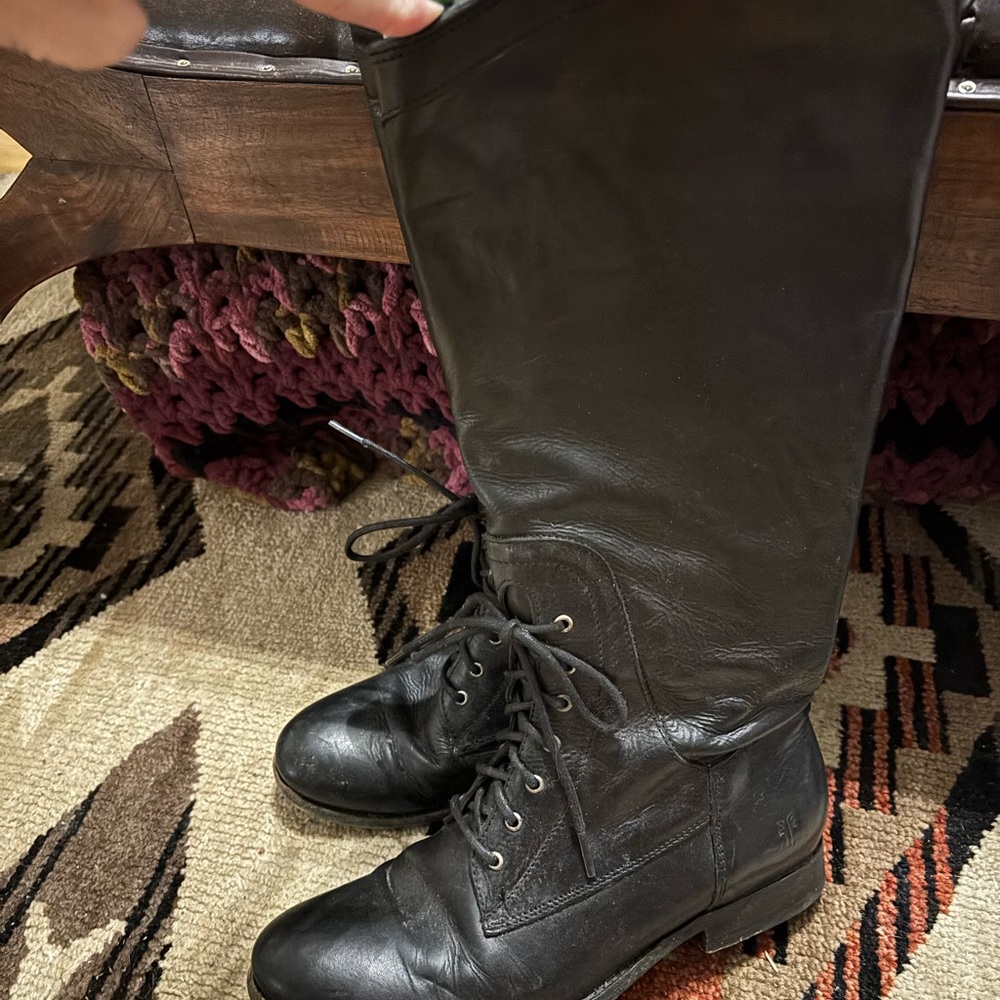 Frye Black Leather Lace Up Boots 8.5